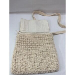 Cream Crochet Beaded Crossbody Bag Small Woven Boho Festival Purse Ivory White